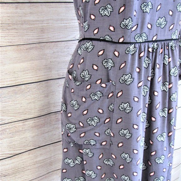 Boden Gray Maple Leaf Print Dress - Picture 7 of 7